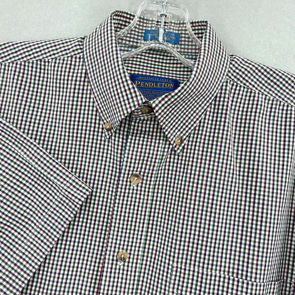 Pendleton Shirt Mens Medium Red Blue Green Check Gingham Button Down